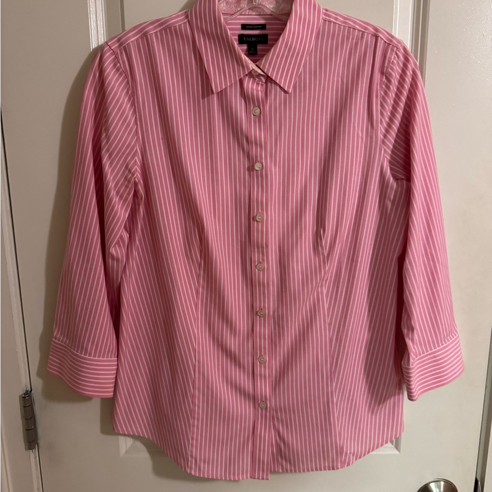Talbots Pink and White Striped 3/4 Length Shirt, Size 6
